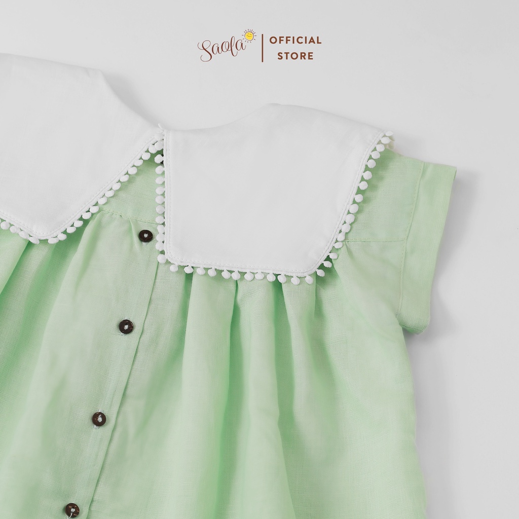 Váy Bé Gái BabyDoll Cổ Vuông Viền Ren Chất Liệu Linen - ALULA DRESS - DRL003 - SAOLA KIDS CLOTHING