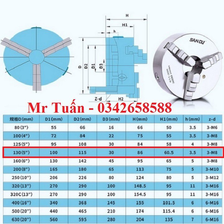 Mâm cặp 3 chấu 130mm K11-130