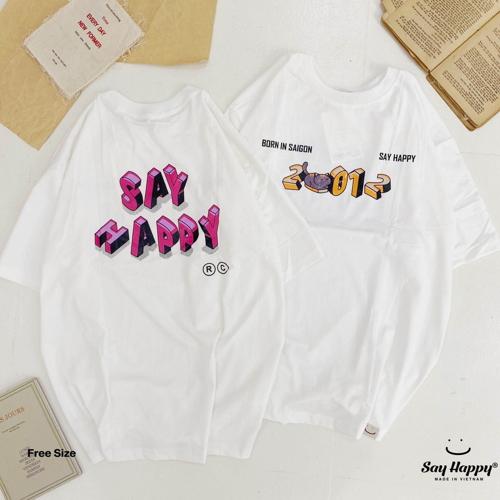 [Mã LT50 giảm 50k đơn 250k] Áo Thun Nam Nữ Unisex Form Rộng Tay Lỡ Say Happy Hình 01