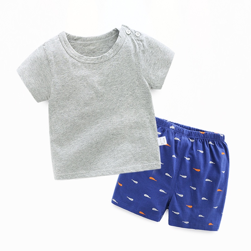 Soffny Bộ Đồ Ngủ Áo Thun Tay Ngắn + Quần Short Vải Cotton Thời Trang Mùa Hè Cho Bé