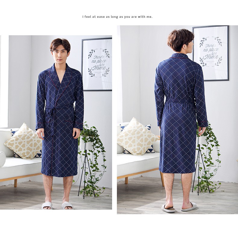 Áo Choàng Ngủ Kiểu Kimono Kẻ Sọc Vuông Thời Trang Cho Nam