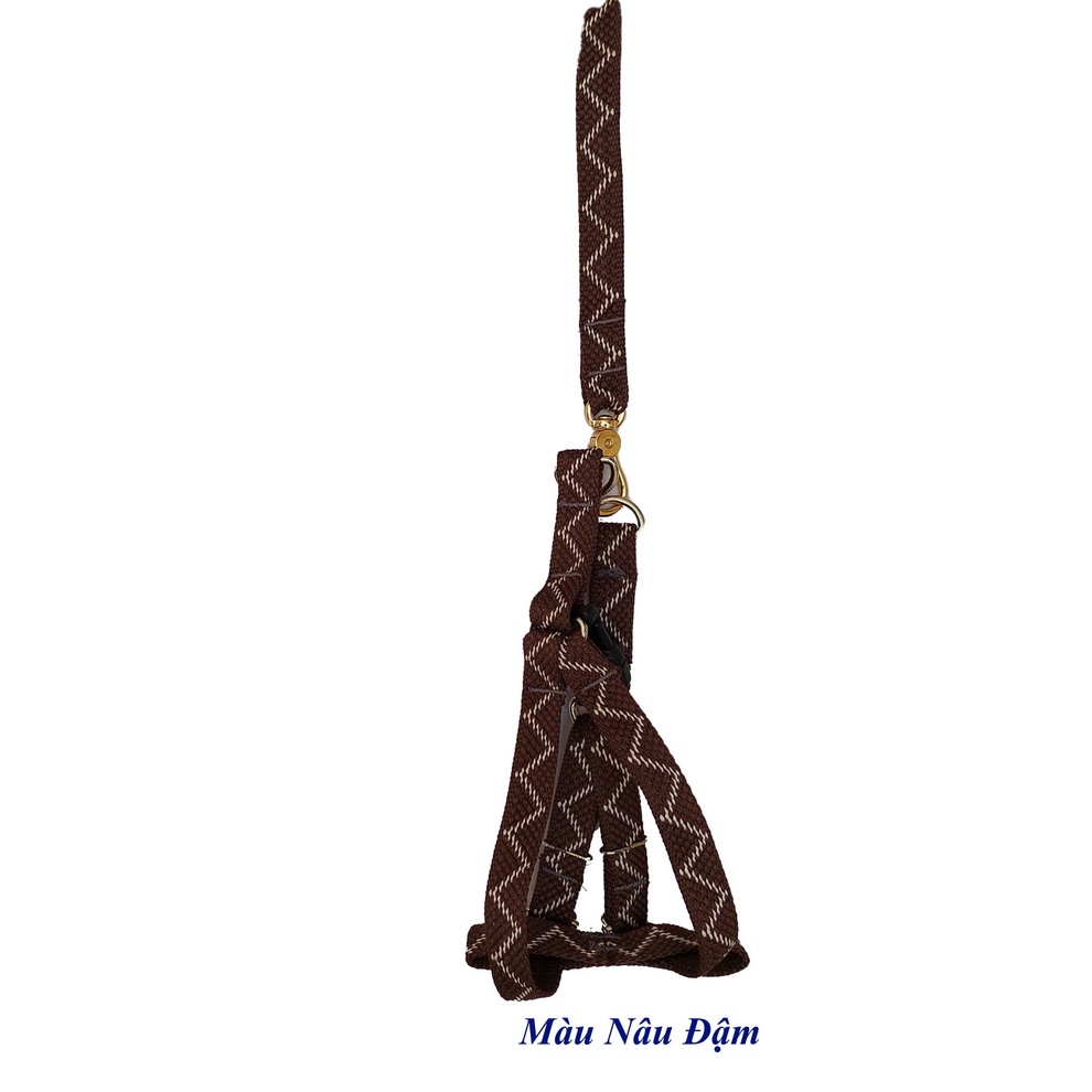 Dây dắt kèm yếm cho Chó Mèo từ 5kg đến 10kg Bản rộng 1.5cm Dài 120cm Thêu zigzag Chất liệu dù chắc chắn, An toàn