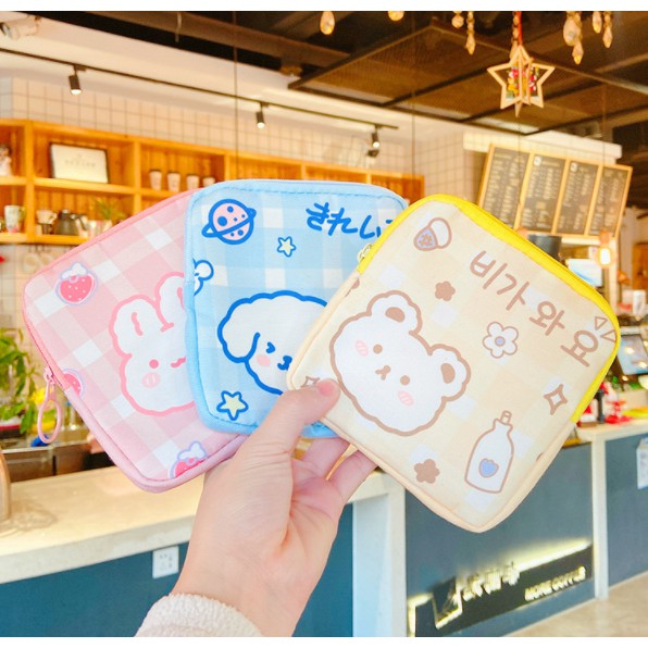 Túi ví đựng mỹ phẩm băng vệ sinh đáng yêu phong cách Hàn Quốc