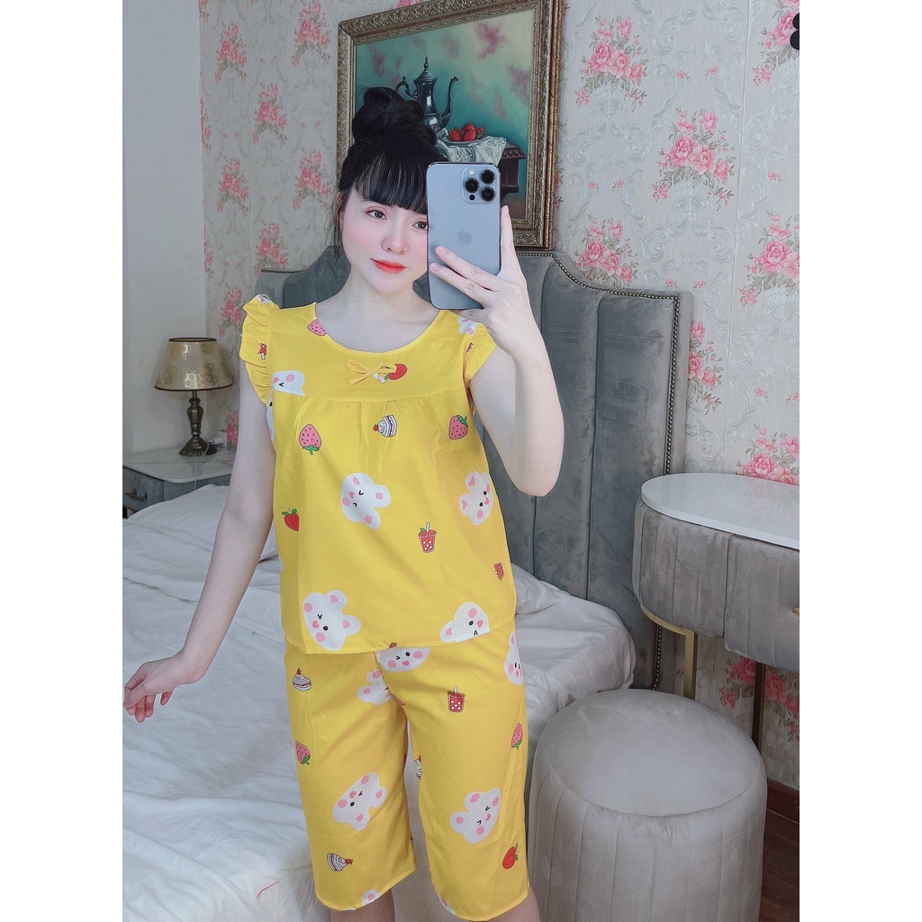 Đồ ngủ lửng cánh tiên vải lụa hàn mềm mại , set ngố lửng họa tiết siêu xinh freesize dưới 55kg tùy chiều cao