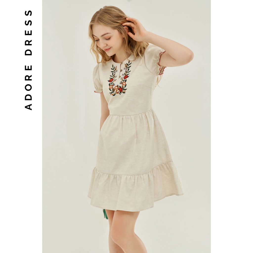 Đầm mini nối tầng thêu cổ 2VA1171 ADORE DRESS