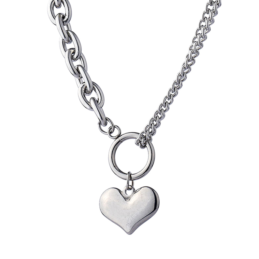 vòng cổ Mặt Trái Tim Khắc Chữ Bằng Thép Không Gỉ Phong Cách Hip Hop Cho Nữ