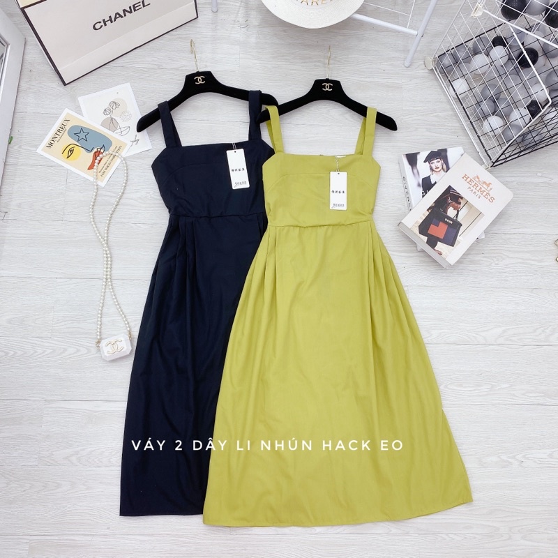 Váy maxi 2 dây nhún xếp ly dáng dài xoè Đầm 2s đi biển