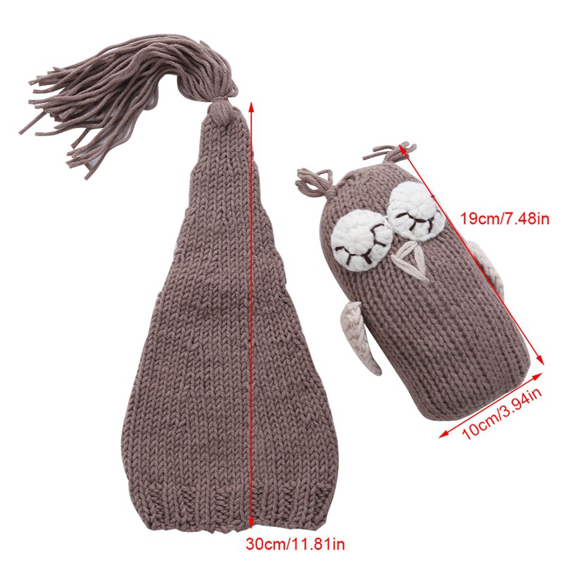 Phụ kiện chụp hình búp bê cú + mũ đan len chóp hình cho trẻ sơ sinh