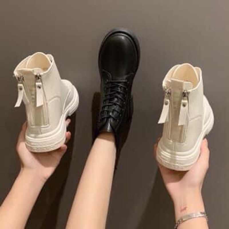 Bốt nữ cao cổ chiến binh chữ fashio kéo khoá sau siêu cá tính