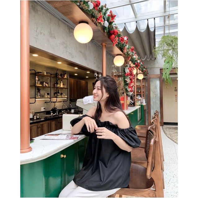 [Ảnh thật/Video] Áo trễ vai Pastel  tay phồng form dáng giấu quần mặc đi biển du lịch xinh xắn ulzzang