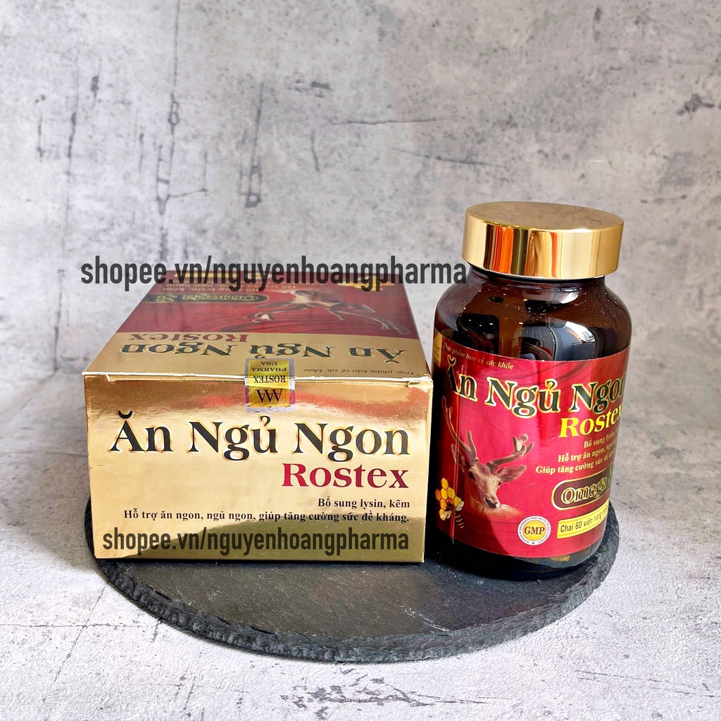 [ Chai ] Viên Ăn Ngủ Ngon Rostex bổ sung omega 3, lysin, kẽm loại bỏ mất ngủ, căng thẳng, stress - Chai 60 viên