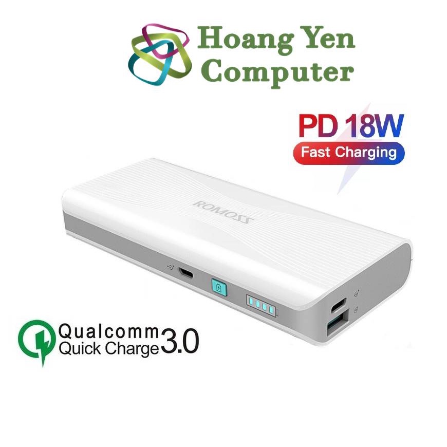 [MẪU MỚI] Sạc Dự Phòng Romoss Sense 4+ 10000Mah (Sạc Nhanh QC3.0 18W, PD 18W) - BH 1 Năm - Hoàng Yến Computer