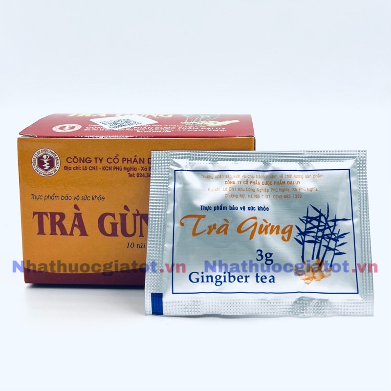 [Hộp 10 túi x 3g] TRÀ GỪNG HÒA TAN ĐẠI UY  -Làm ấm cơ thể, giảm đầy hơi, khó tiêu, giảm cảm lạnh hộp