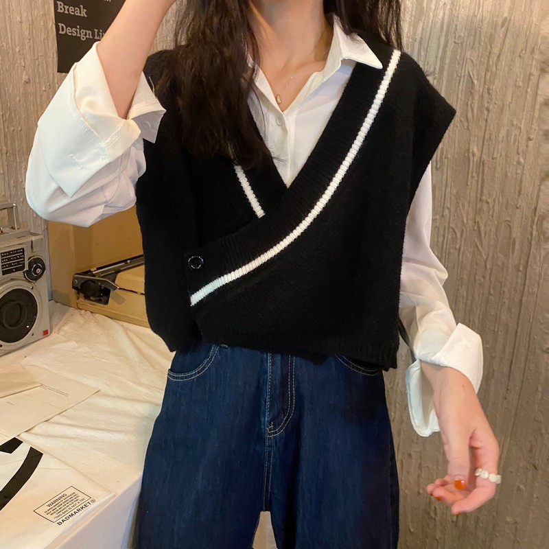 Áo Sweater Dệt Kim Sát Nách Cổ Chữ V Thiết Kế Trẻ Trung Cá Tính | BigBuy360 - bigbuy360.vn