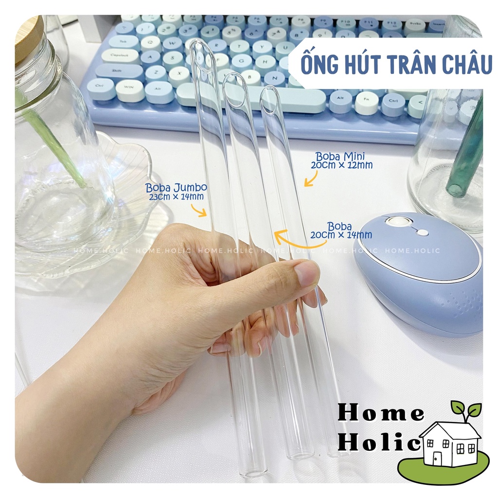 Ống Hút Thuỷ Tinh Borosilicat Trong Suốt Chịu Nhiệt Nhiều Màu 20cm
