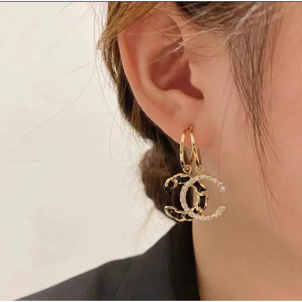 Bông Tai Bạc 925 Hình Dây Xích Đính Kim Cương Giả Bằng Da Phong Cách Hàn Quốc Sang Trọng Cho Nữ