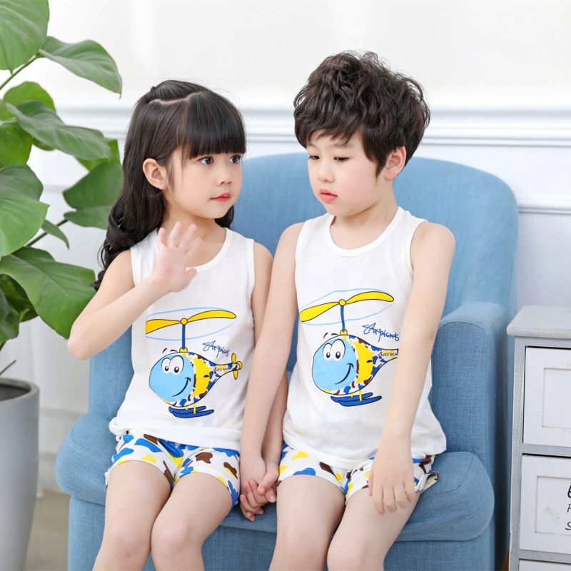 Set Áo Sát Nách + Quần Short Chất Liệu Cotton Thoáng Khí Thấm Hút Mồ Hôi Thiết Kế Dễ Thương