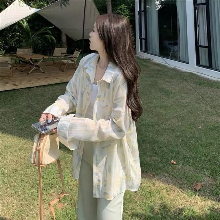 Áo Sơ Mi Voan Tay Dài Dáng Rộng Phong Cách Trẻ Trung Thời Trang Hàn Quốc