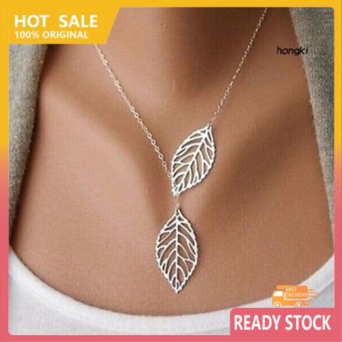 Dây Chuyền Mặt Hình Hai Chiếc Lá Rỗng Xinh Xắn Thời Trang Cho Phụ Nữ