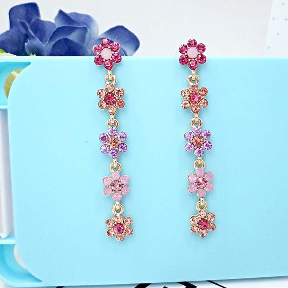 QQMALL Hoa Tai Dáng Dài Hình Hoa Đính Đá Nhiều Màu Sắc Thời Trang