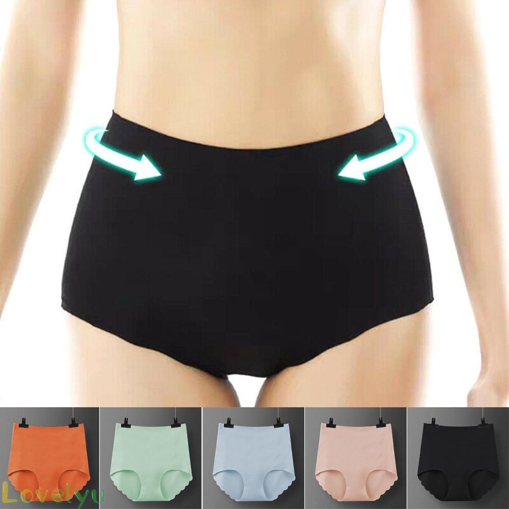 【LOVELYU】Women Soft High Waist No Trace Panties Underwear Breathable Ice Silk Knickers Solid Color【Good Quality】