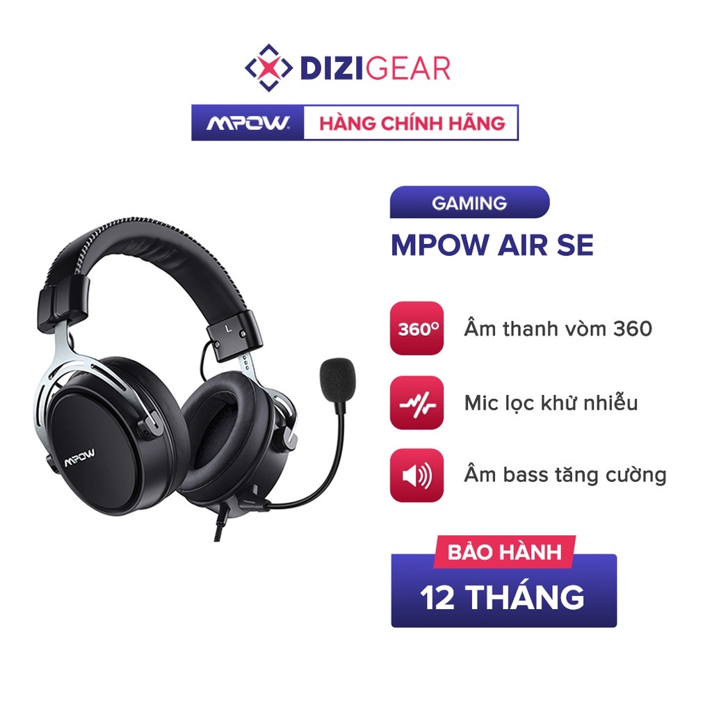 Tai Nghe Gaming Headphone MPOW Air SE Âm Thanh Vòm 360, Bass Tăng Cường, Mic Khử Nhiễu - Chính Hãng BH 24 Tháng Dizigear