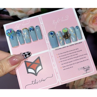 [ Nails Box] Móng up giả thiết kế tone xanh ngọc charm ong