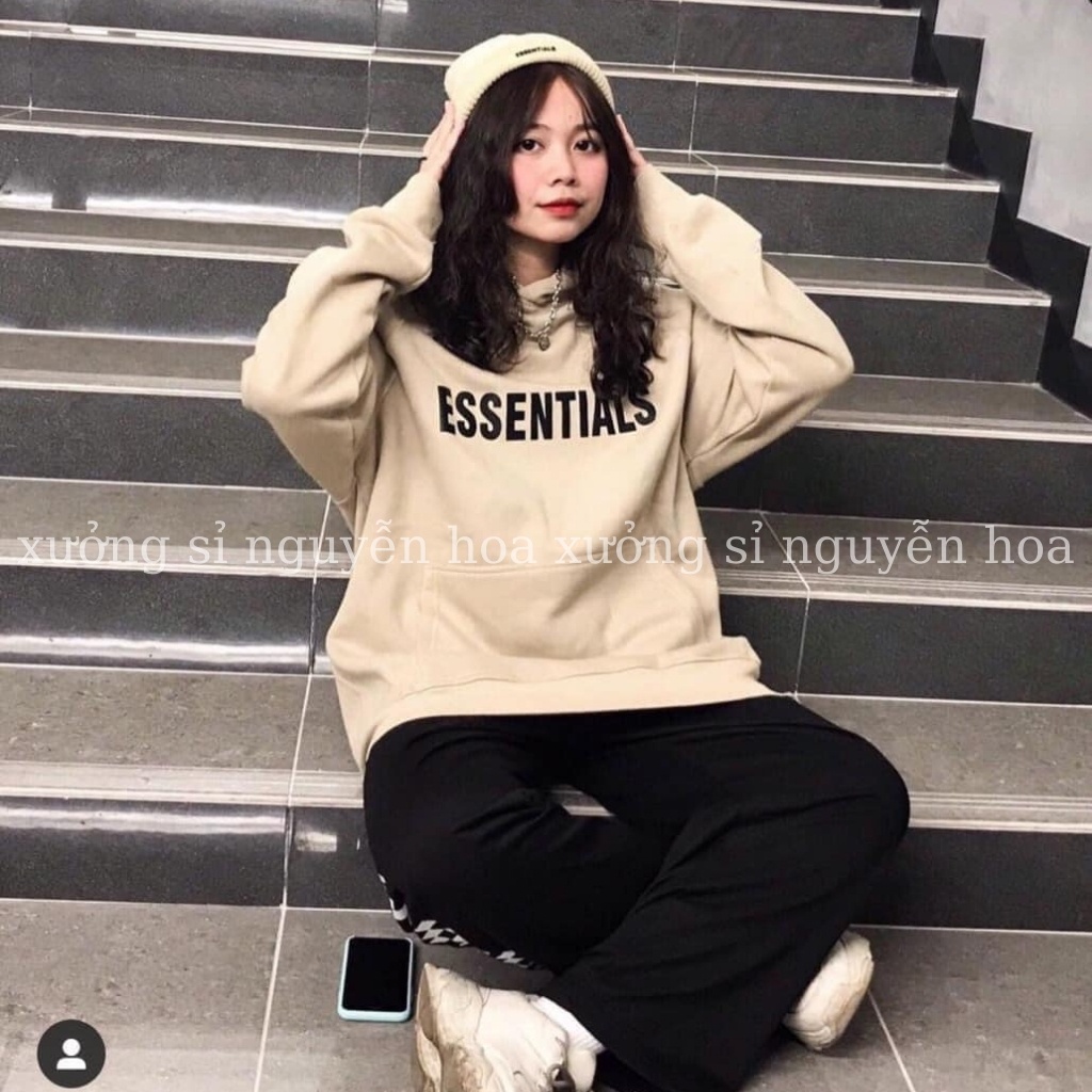 Áo nỉ hoodie esentials có mũ dáng rộng unisex nam nữ mặc đêu đẹp (kèm video/ảnh thật) Xưởng Sỉ Nguyễn hoa