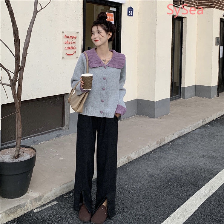 Áo Khoác Cardigan Dệt Kim Cổ Búp Bê Xinh Xắn Cho Nữ