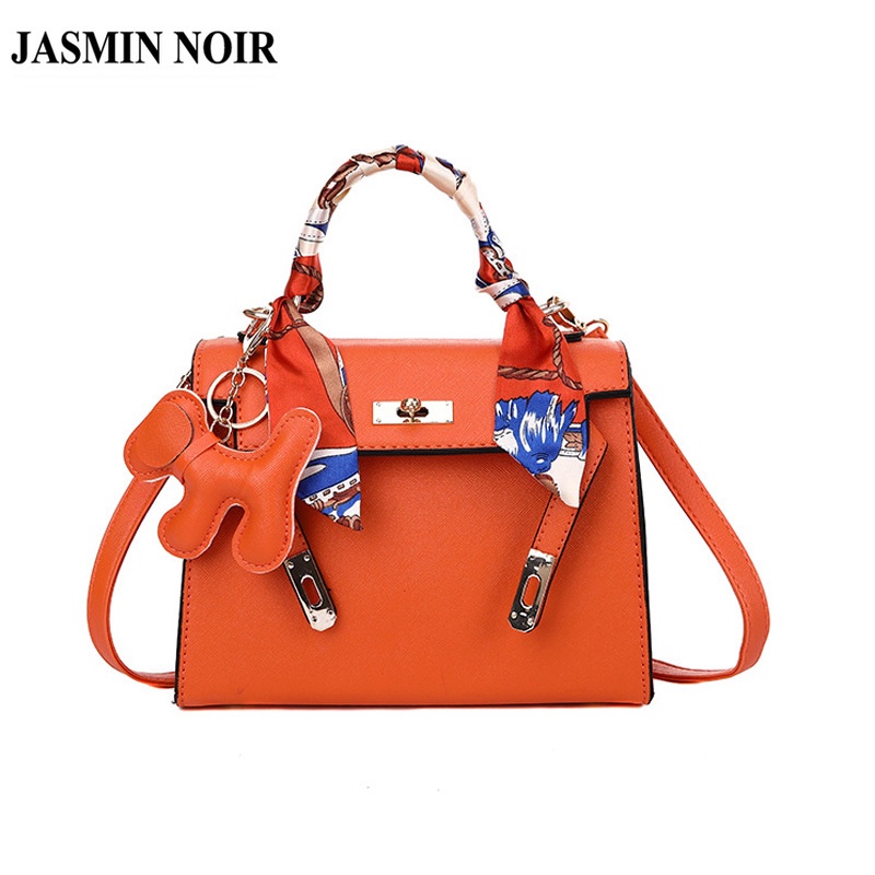 Túi đeo chéo JASMIN NOIR da PU dáng vuông phối móc khóa hình chú cún kích thước tùy chọn thời trang cho nữ
