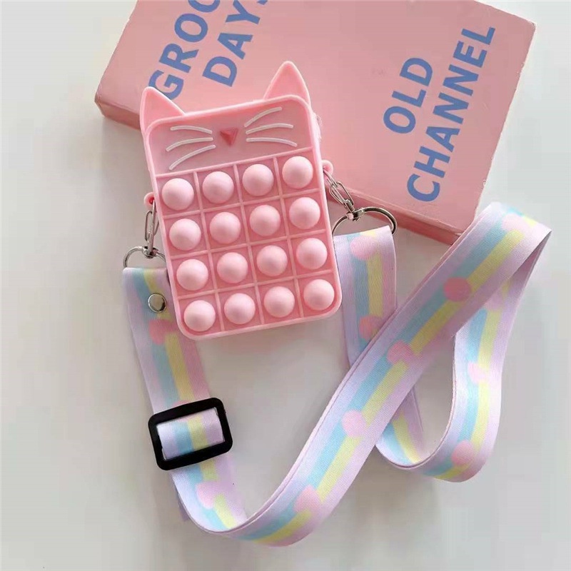 Ví Silicon Đựng Tiền Xu Hình Mặt Mèo Màu Cầu Vồng Dễ Thương Cho Bé Gái