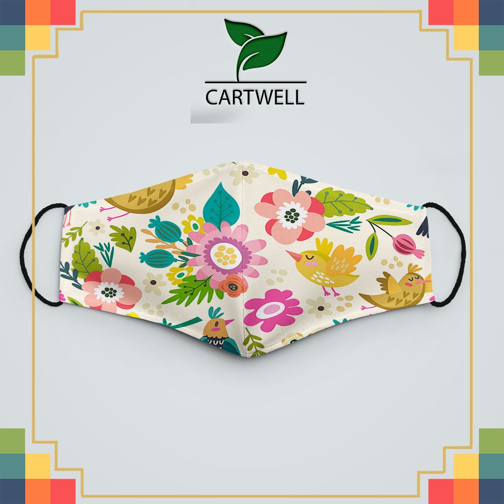 Khẩu trang vải giá rẻ FLOWERS_1443 CARTWELL vải cotton 100% kháng khuẩn có thể giặt và tái sử dụng dành cho nam nữ