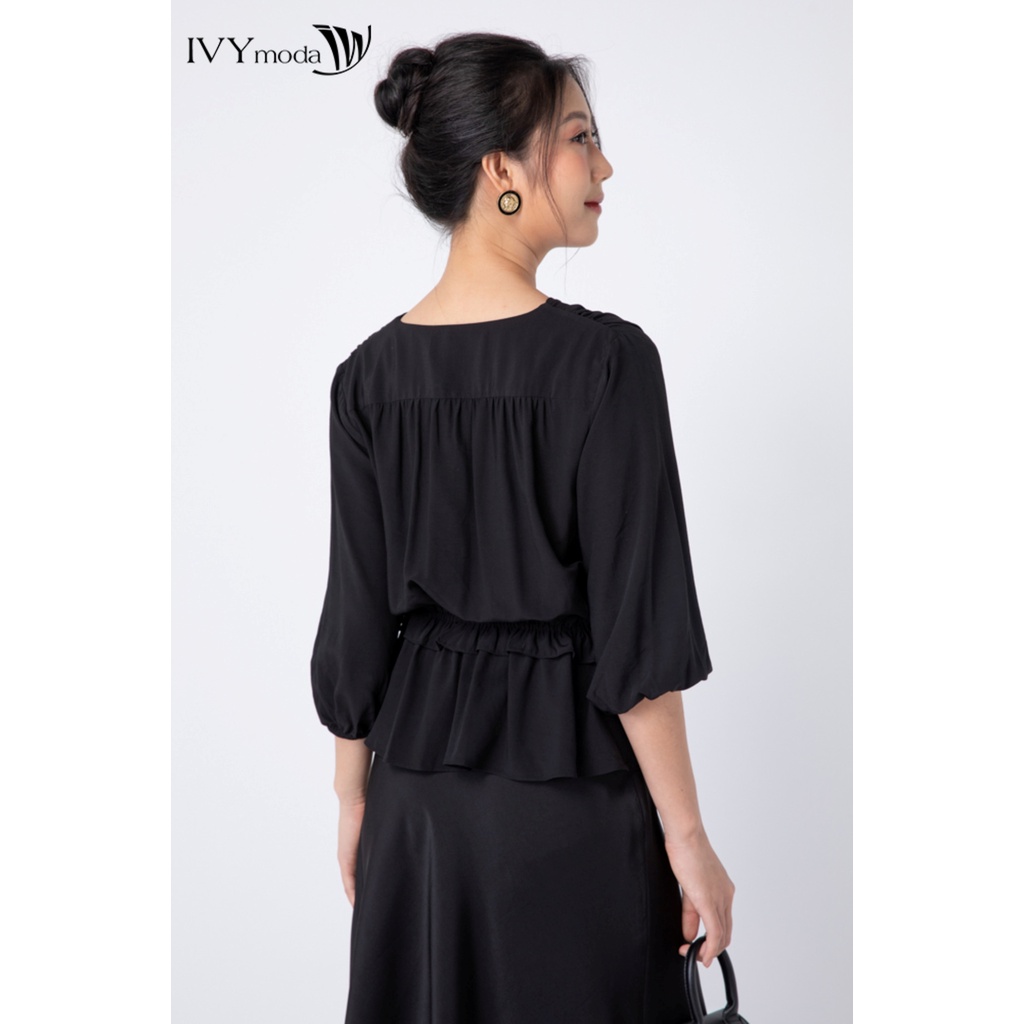 Áo peplum nữ khuy bọc vải IVY moda MS 17T0075