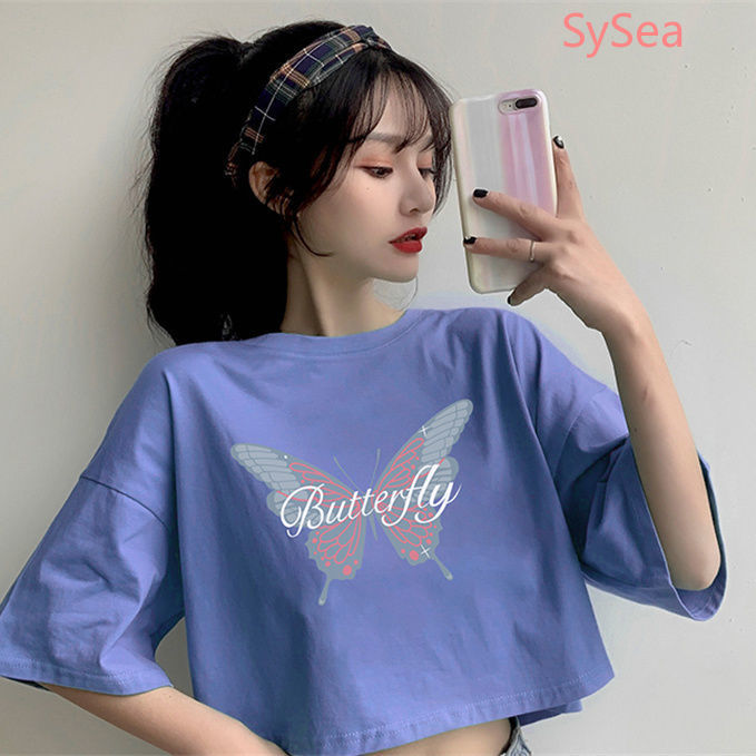 Áo croptop tay ngắn thiết kế dáng rộng che khuyết điểm thời trang