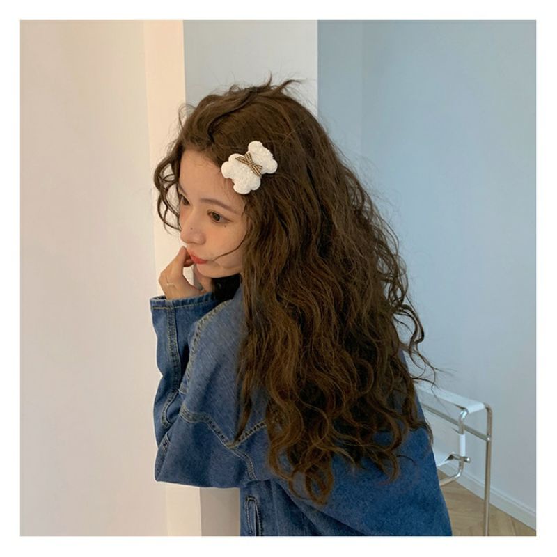 Kẹp Tóc Gấu Teddy Lông Xù Đính Nơ Caro