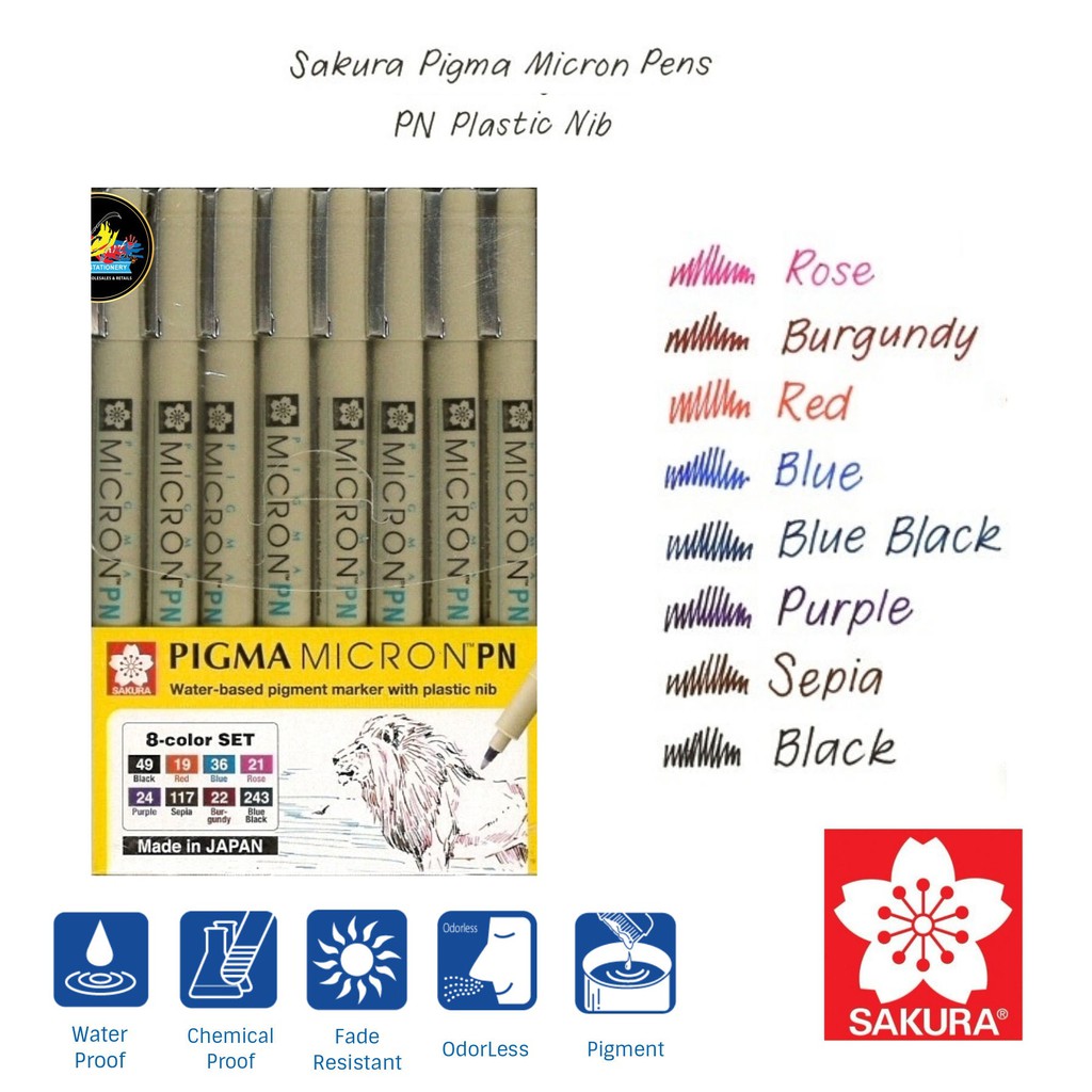 BỘ 8 CÂY BÚT LINE ĐI NÉT CHUYÊN NGHIỆP SAKURA PIGMA MICRON NGÒI PN (FULL 8 MÀU)