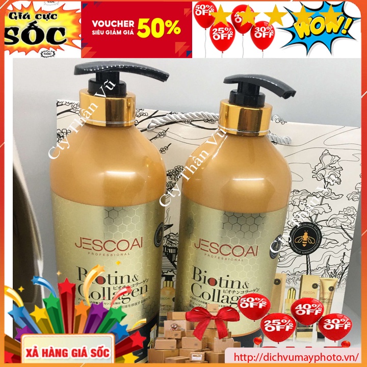 Dầu Gội Xả JESCOAL Hương Mật Ong BIOTIN &amp; COLLAGEN Chống Hư Tổn