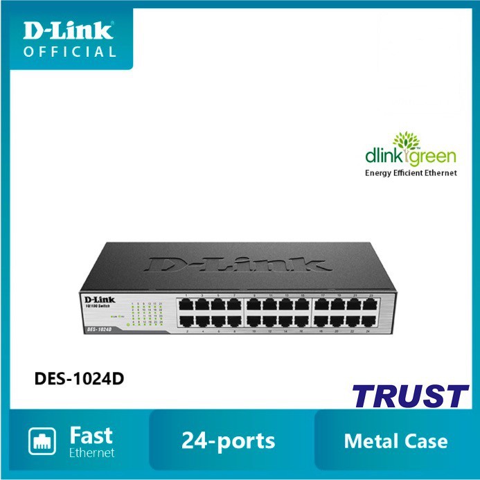 D-Link Bộ chia tín hiệu 24 cổng RJ45 10/100 Mbps Công suất cao - Thiết bị chuyển mạch D-LINK DES-1024D