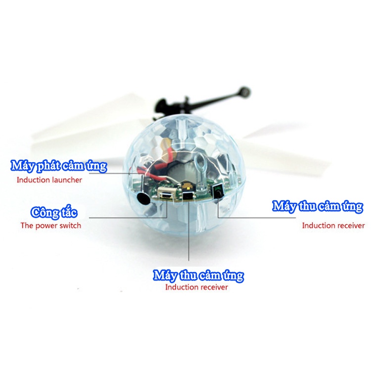 Đồ chơi bé trai quả cầu pha lê bay cảm ứng phát sáng đèn LED, Đồ chơi cho bé trai bóng bay ma thuật tặng cáp sạc