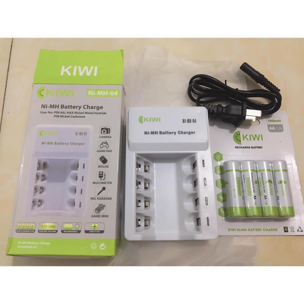 PIN SẠC VÀ SẠC KIWI VỈ 4 VIÊN 1,2V 2800mAh