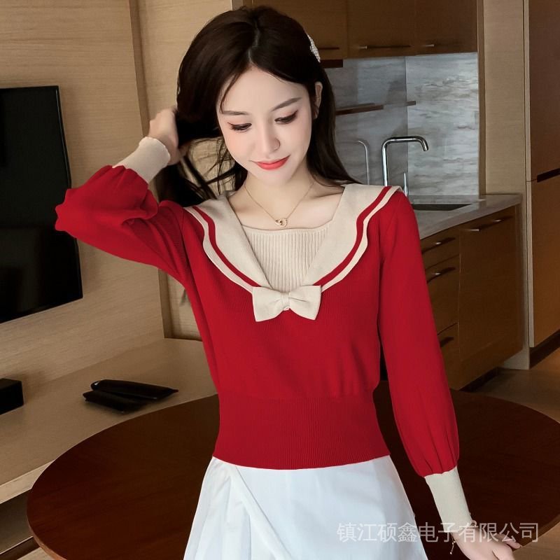Áo Len Tay Dài Cổ Thủy Thủ Thời Trang Cho Nữ