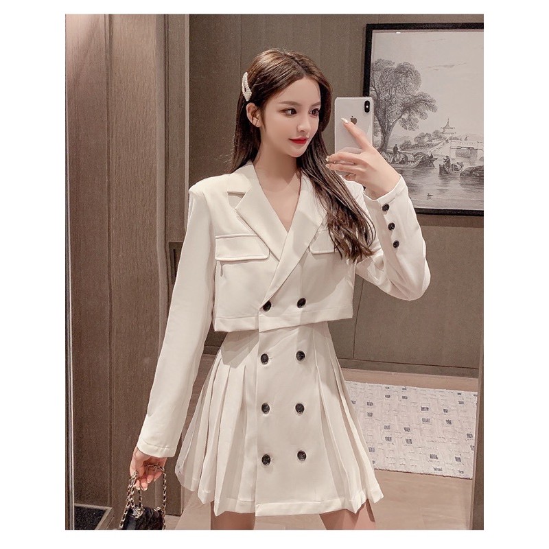 Váy liền giả set vest + chân váy xếp li xinh lung linh ❤️ Kèm ảnh thật khách mặc đẹp như mẫu ❤️