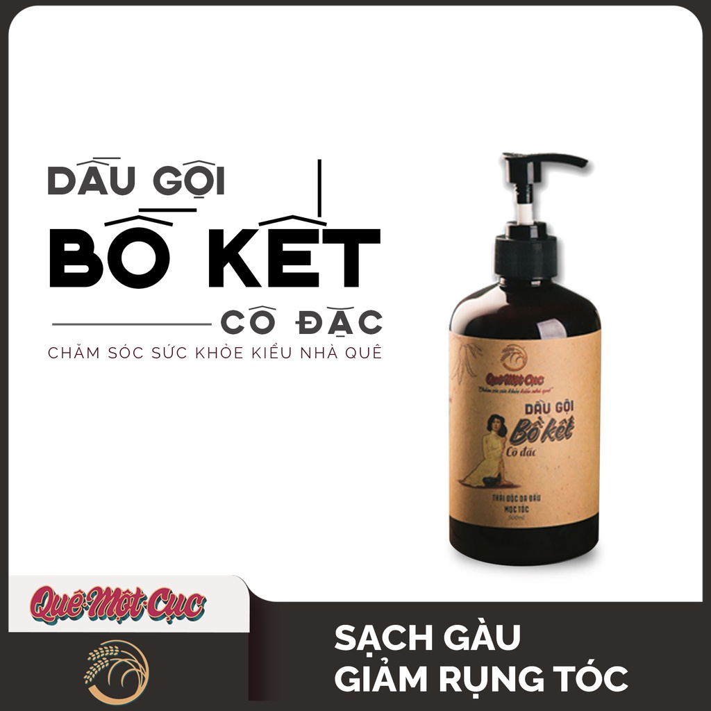 Dầu gội thảo dược/Dầu gội bồ kết thảo mộc dưỡng tóc QUÊ MỘT CỤC ngăn rụng tóc, sạch gàu 500ml