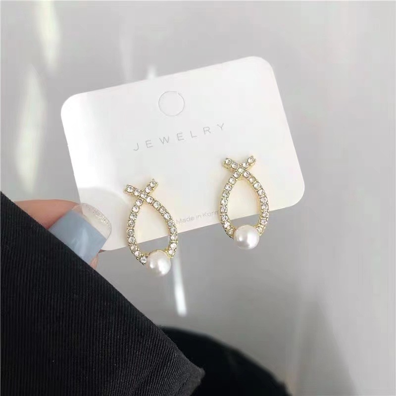 Bông Tai Hình Học Đính Ngọc Trai Phong Cách Hàn Quốc