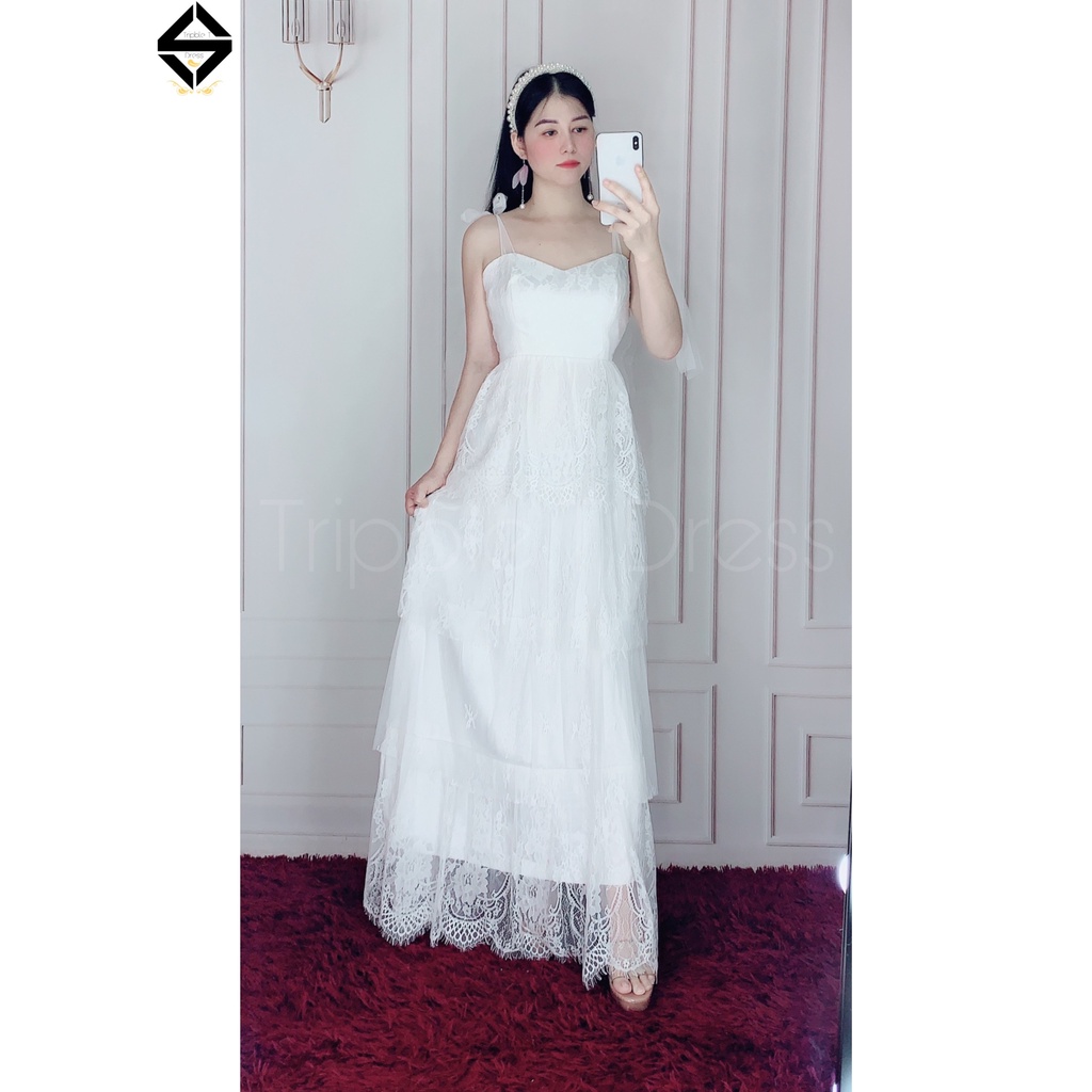 Đầm maxi dự tiệc ren xếp tầng TRIPBLE T DRESS -size M/L ( ảnh/video thật) MS203V