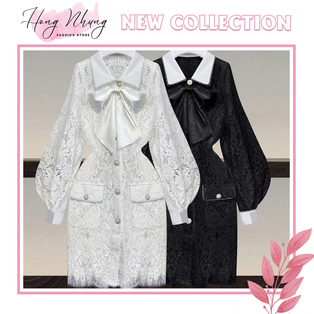 Váy ren dệt gấm Hàn Quốc sang trọng, thanh nhã V803# - HongNhung Fashion