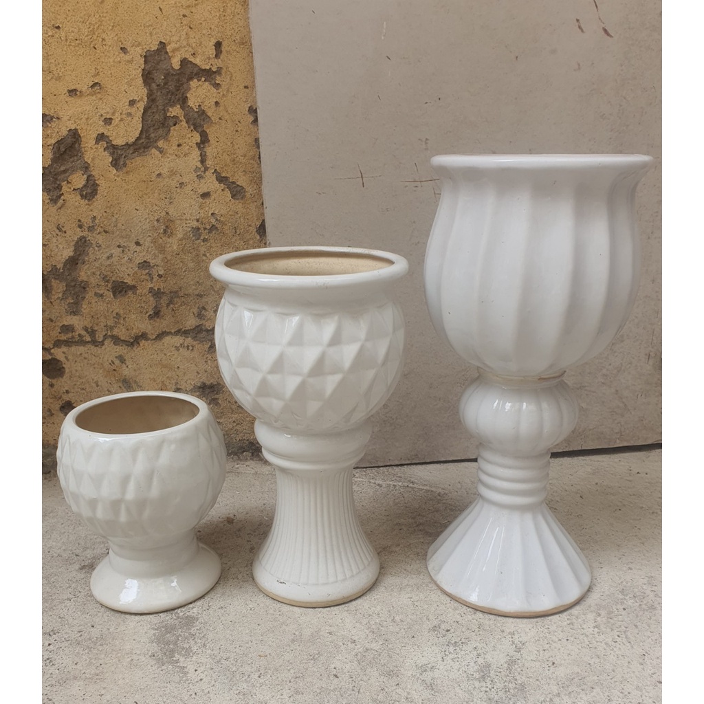 Chậu ly sứ cắm hoa, trồng cây trang trí màu trắng