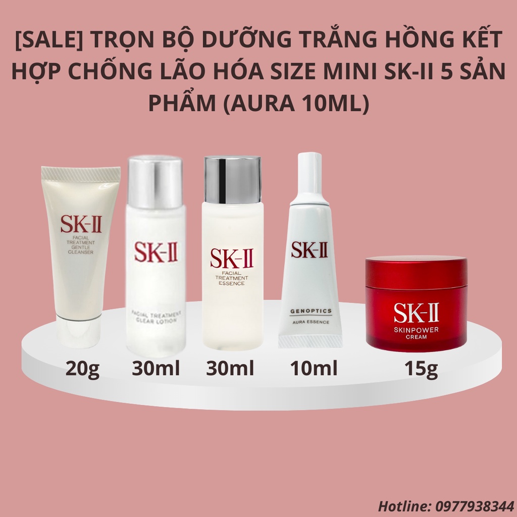 Bộ dưỡng trắng hồng kết hợp chống lão hóa size mini SK-II/ SK2/ SKII 5 sản phẩm (Serum Aura 10ml)