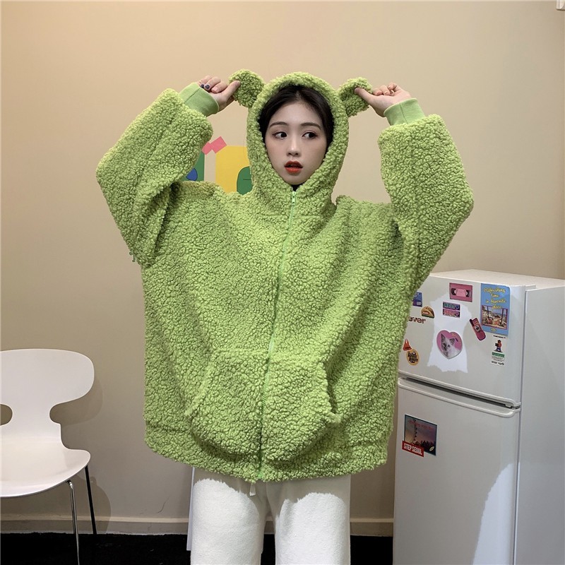 Áo Khoác Lông Cừu Có Mũ Trùm Đầu Tai Thỏ Đáng Yêu Cho Nữ 2020 | BigBuy360 - bigbuy360.vn