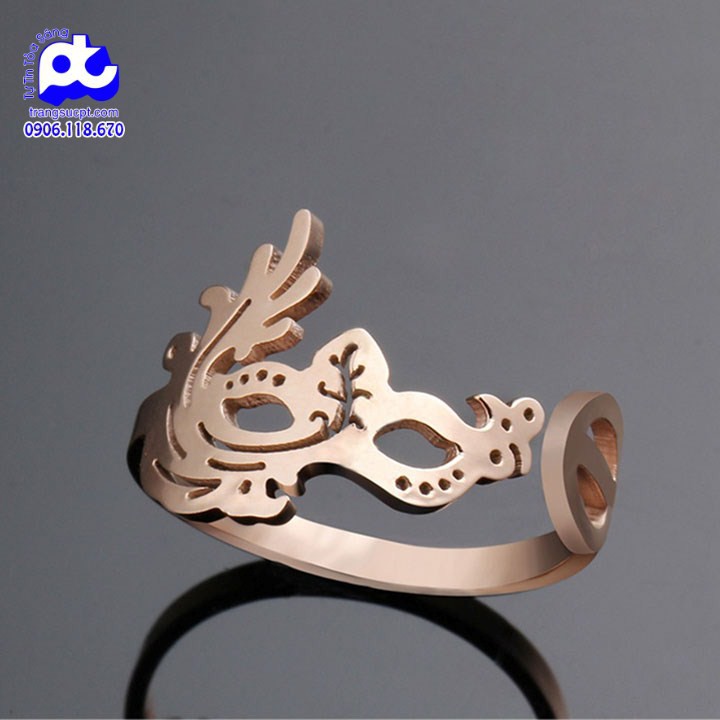 Nhẫn titan nữ freesize mặt nạ cách điệu cao cấp thép không gỉ titanium